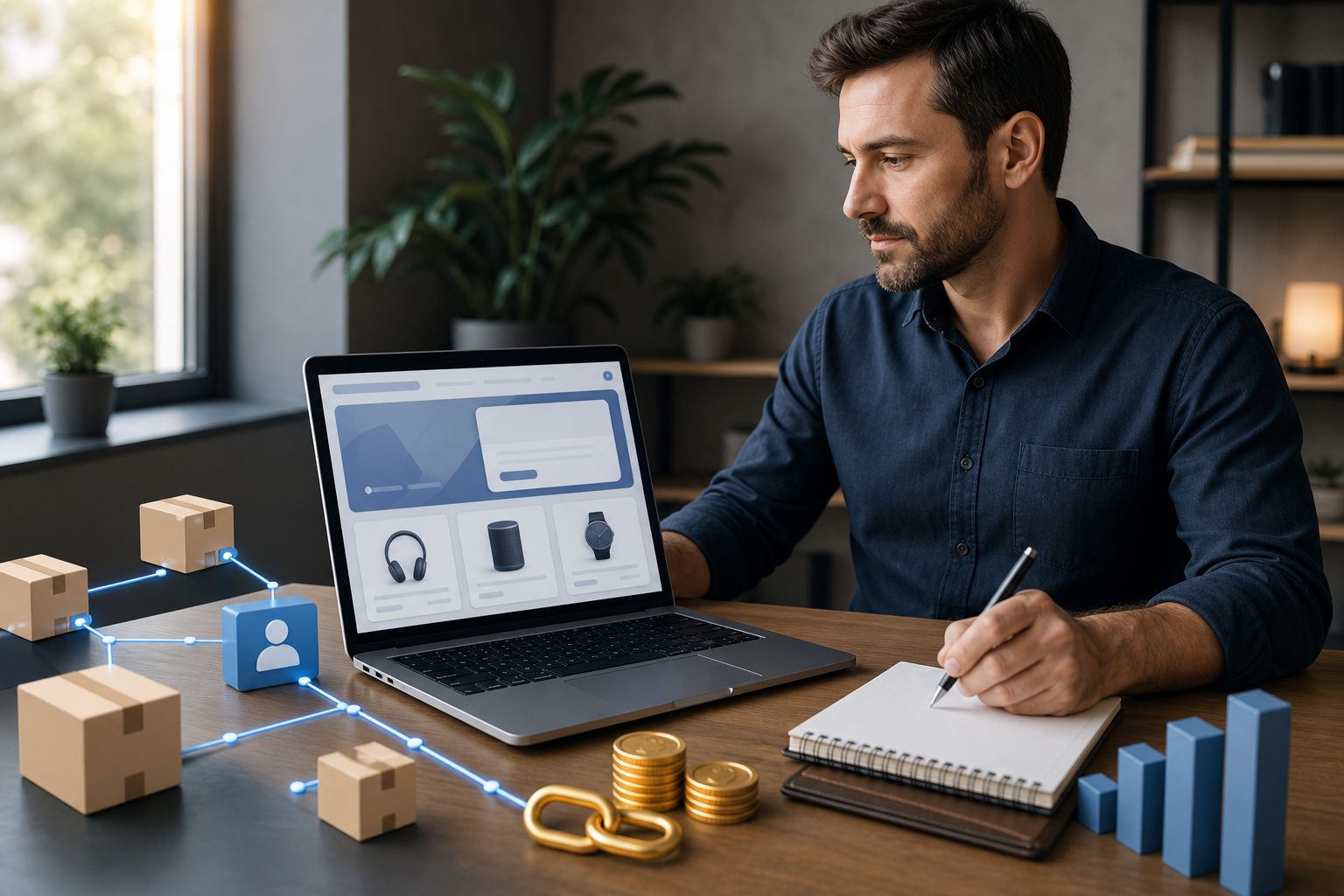Affiliate marketing website setup on a laptop dashboard